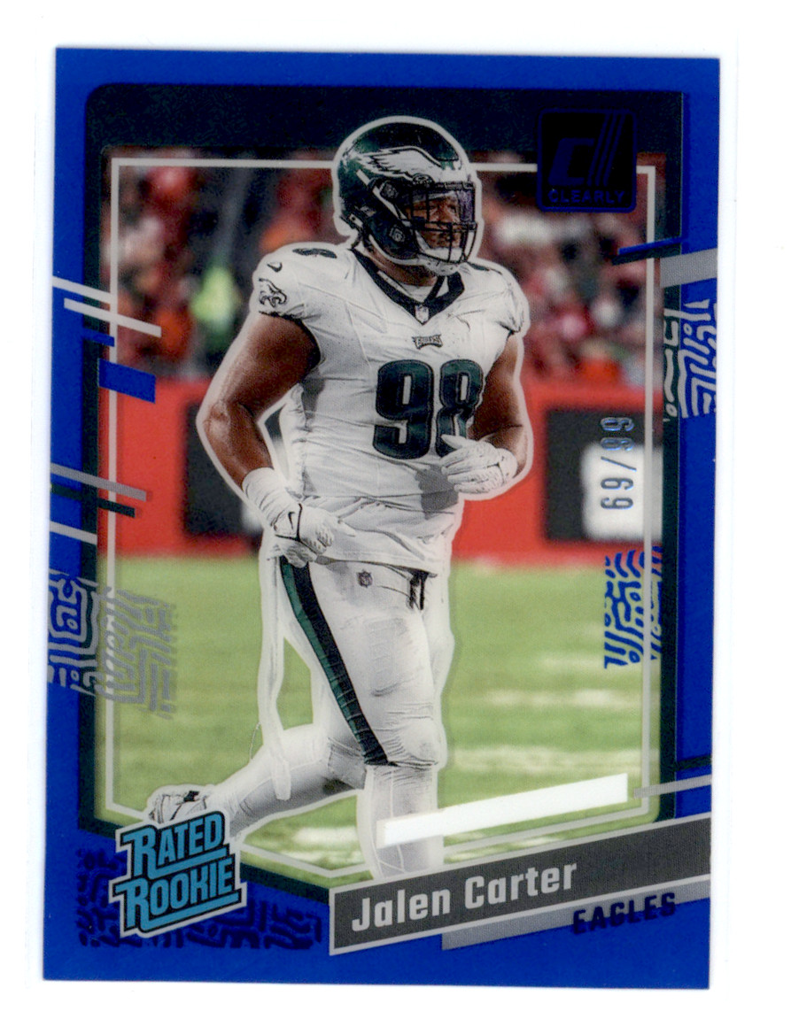 2023 Panini Clearly Donruss #64 Jalen Carter Blue 69/99 Rated Rookie Eagles