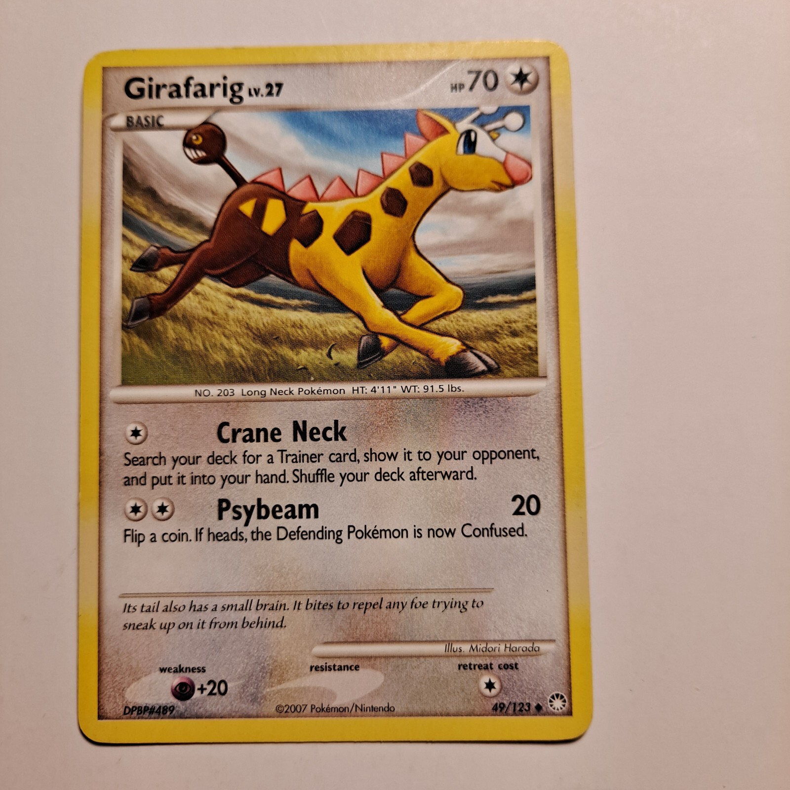 Girafarig Pokemon Card Lv 27 Hp 70 2007 49/123