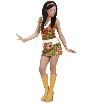 Hippie Kostüm Damen / Karneval Fasching 60er 70er Jahre Flower Power Mini Kleid