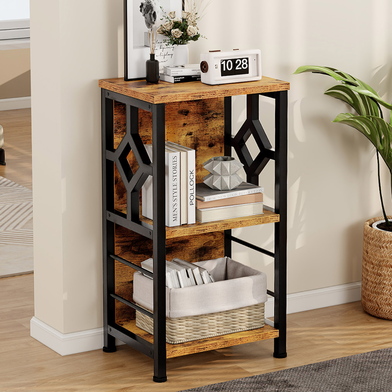 3 Tier Metal Small Bookshelf Bookcase Open Storage Display Rack for Living Room