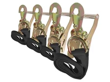 2" x 10 ft Black Lasso Straps & Ratchets w/ Snap Finger Hooks Tie Down (4 Pack)