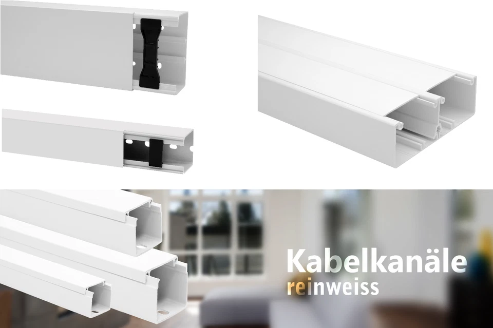 12 Meter (6 x 2m) - Kabelkanäle Brüstungskanal diverse Größen - Reinweiß / VDE - Bild 1 von 1