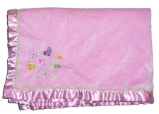 INF INC Butterfly Flower Minky Satin Back Trim Baby Blanket Green Ricrac 30x40"
