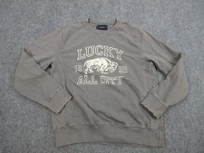 Lucky Brand Sweater Mens Medium Gray Lightweight Sweatshirt Crew Preppy Logo