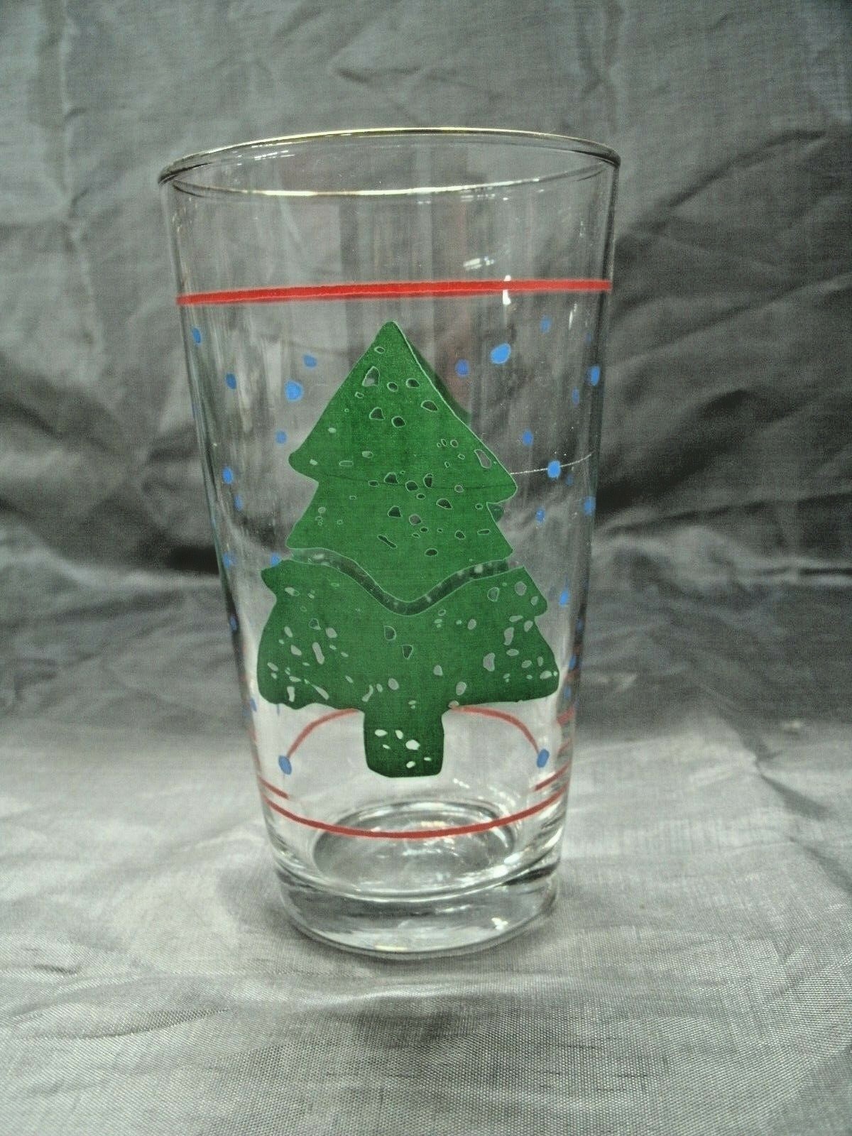 Vtg Libbey? Christmas Tree Holiday Set of 6 Tumblers Glasses Snow Clear