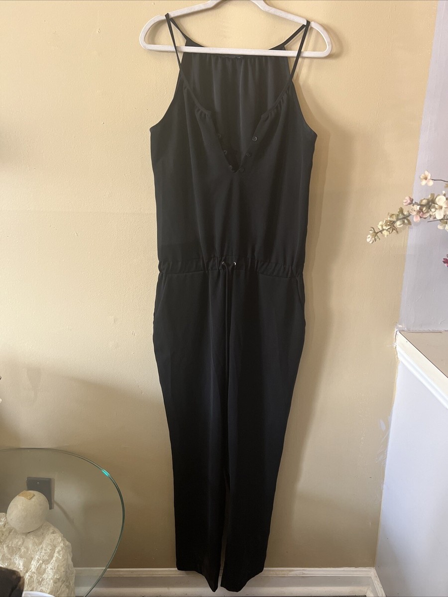 Drew Caitlin Sleeveless Black Jumpsuit Button Up Tapered Leg SR5068 Women M  G