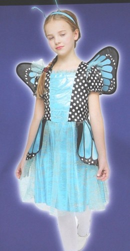 Girls Blue Monarch Winged Butterfly Costume Dress Wings Headband Size Medium NEW