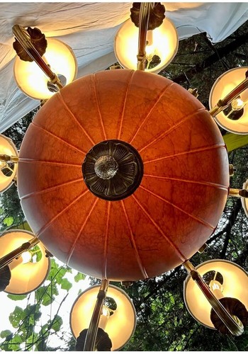 Large Vintage 1980s 12-Light Empire Style Chandelier With Alabaster Bowl - Picture 5 of 13
