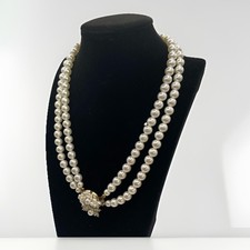 Vintage Faux Pearl Imitation Double Strand 18  Necklace Signed Japan