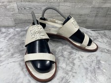 Tory Burch Sandals Women 8.5M Melinda Shoes White Leather Logo Slingback Flats