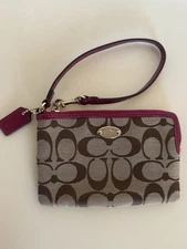Coach Signature Wristlet Wallet Pink Brown