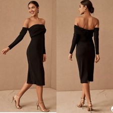 BHLDN Eastwood Off the Shoulder Black Midi Dress Black Tie Anthropologie Size 8
