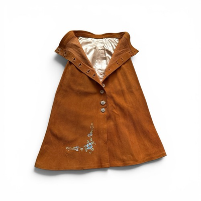 #ad Vintage 1970s Handmade Deer Hide Suede Skirt w Antler Buttons Folk Art Floral $100.00