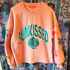 Simply Southern Pink Quilted Crew Neck Pullover Sweatshirt SUNKISSED Sequin S