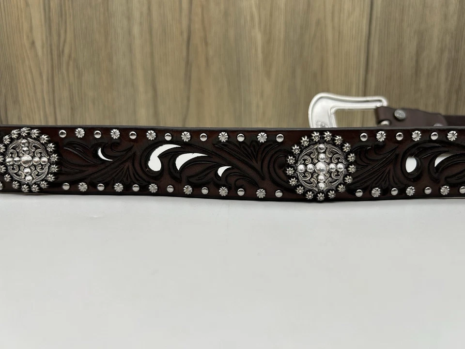 "Cinturón de cuero para damas Ariat A1518602 conchos adornado marrón M hasta 36""" Foto 3 de 4