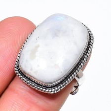 Rainbow Moonstone Gemstone Adjustable Ring Handmade Wedding Gift Jewelry FR 1616