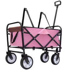 Pink 3 Cu. Ft. Collapsible Foldable Steel Garden Cart with Strapping System for