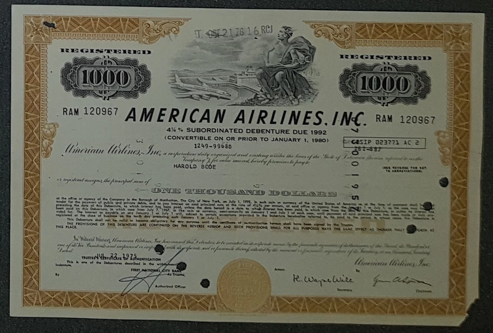 American Airlines, Inc. 1975 4,25 % Bond 1000 US$ - Bild 1 von 1