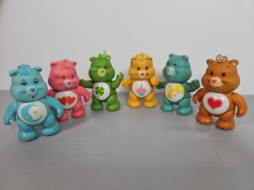 6-Vintage 1983 Kenner 3" Care Bears - Poseable PVC Luck Heart Love Birthday