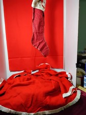 VTG 40" ROUND CHRISTMAS TREE SKIRT WITH FRINGE & STOCKING 1950'S - JIMMY