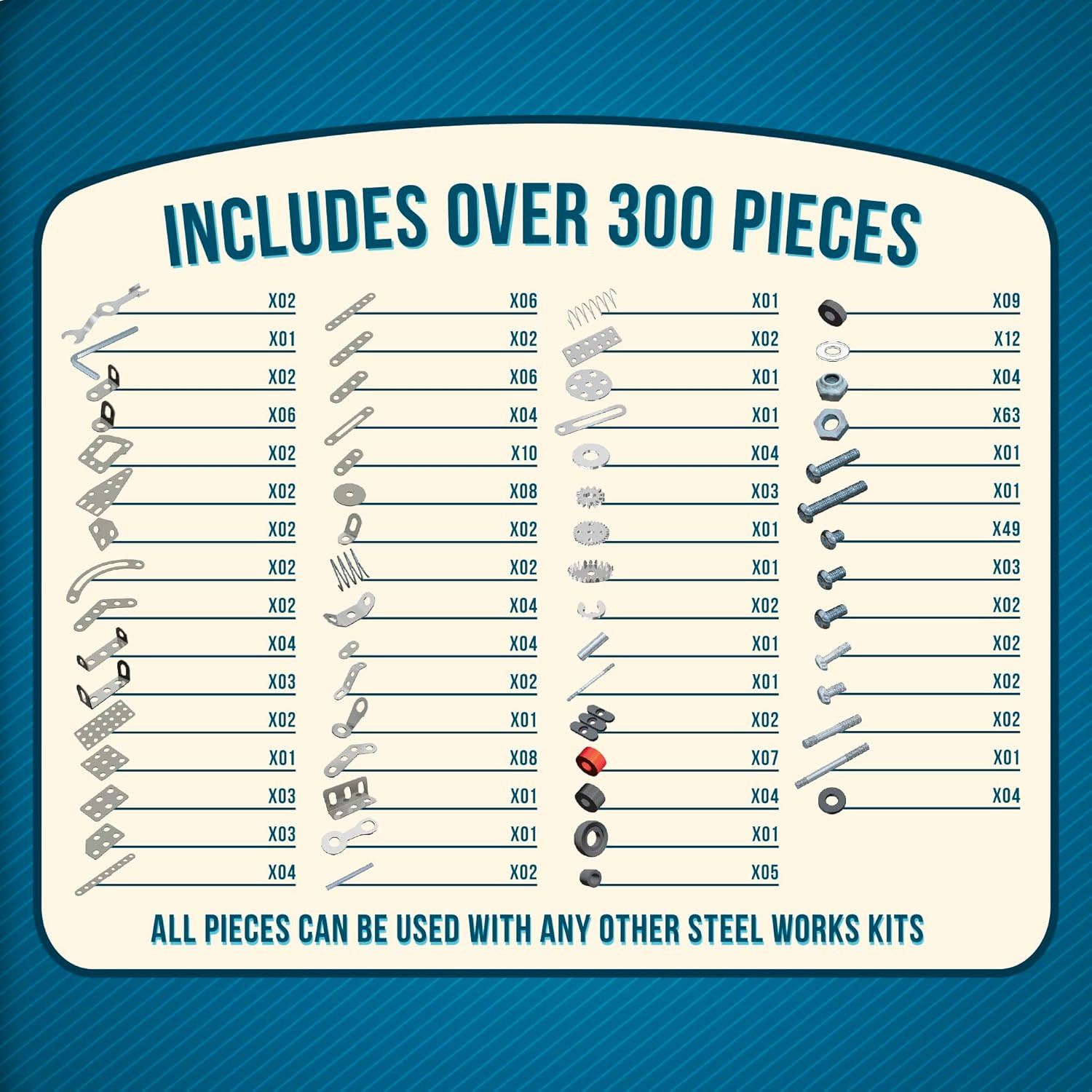 Steel Works Mechanical Multi-Model - Steel Building Set - Includes 300 Pieces, T