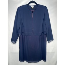 After Dark Vintage Navy Blue Dress Set Rhinestone Trim Shoulder Pad Jacket 18W
