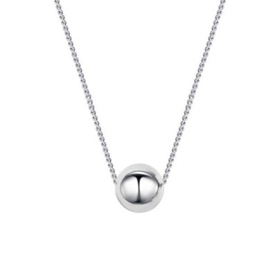 Sterling Silver Shiny Polished 8mm Ball Bead Necklace 40cm - 44cm 17.3''