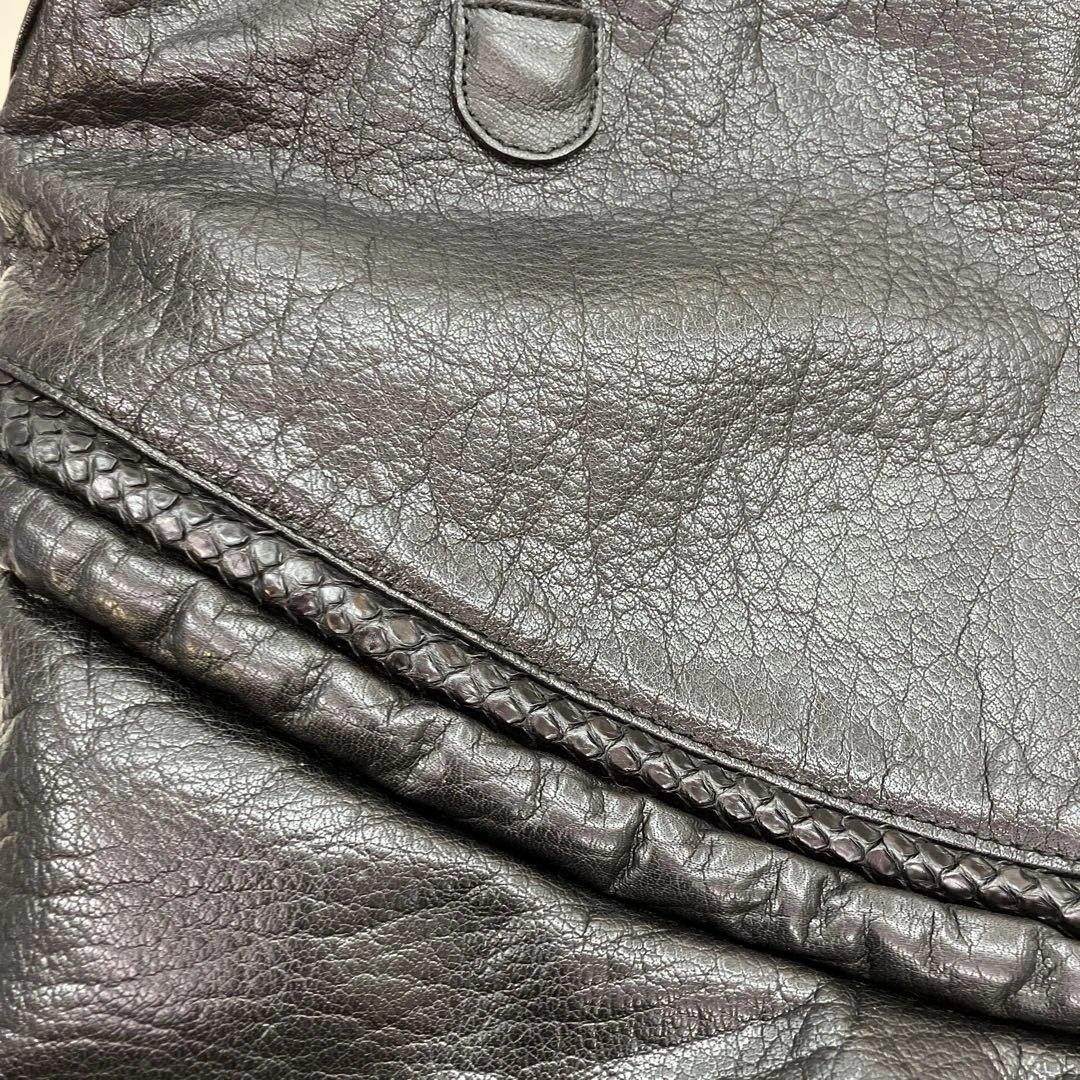 IBIZA Leather Handbag Python Pattern Black Large … - image 11