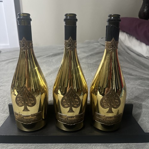ACE OF SPADES Armand de Brignac 3 Empty Champagne Bottle Gold;  &1 box and 1 bag