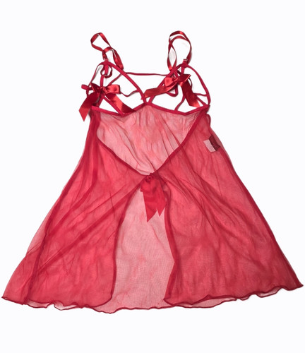 Vtg Dreamgirl Lingerie Babydoll Gown Queen O/S Red Sheer Mesh Bow Strappy Plus