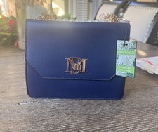 BADGLEY MISCHKA NAVY AND HALF WHITE DOBULE CROSSBODYBAG WITH PEARLS