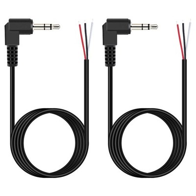 2 Pack 6 ft 3.5mm 90 Degree Right Angle Male Plug to Bare Wire Open End TRS 3