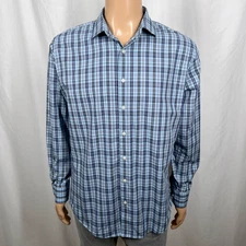 Nordstrom Men's 16.5 Light Blue Plaid Non Iron Trim Fit Long Sleeve Dress Shirt