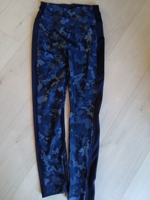 Decathlon Domyos Damen Capri Laufhose Leggings Gr. M 38 40 Blau gemustert