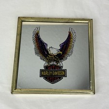 Vintage Harley Davidson Motorcycle Eagle Framed Mirror Wall Art 4.5" x 4.5"