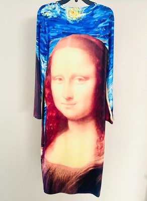 GREAT LONG MONA LISA ART DRESS LYCRA STRECH UNISEX  LOUVRE MUSEUM DESIGNER