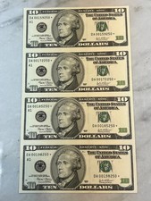 2003 $10 Ten Star Notes Uncut Sheet of 4 Federal Reserve Crisp Uncirculated A239