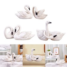 2x Couple Swan Figurines Desktop Cake Topper Swan Statues Resin Sculptures for