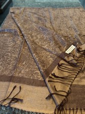 Pashmina 30 silk 70 pashmina Shawl Wrap Scarf Paisley Jacquard Tan Brown