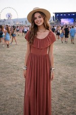On Or Off Shoulder Maxi Dress Stretch Rust Color  BooHoo Size 8 Boho Festival