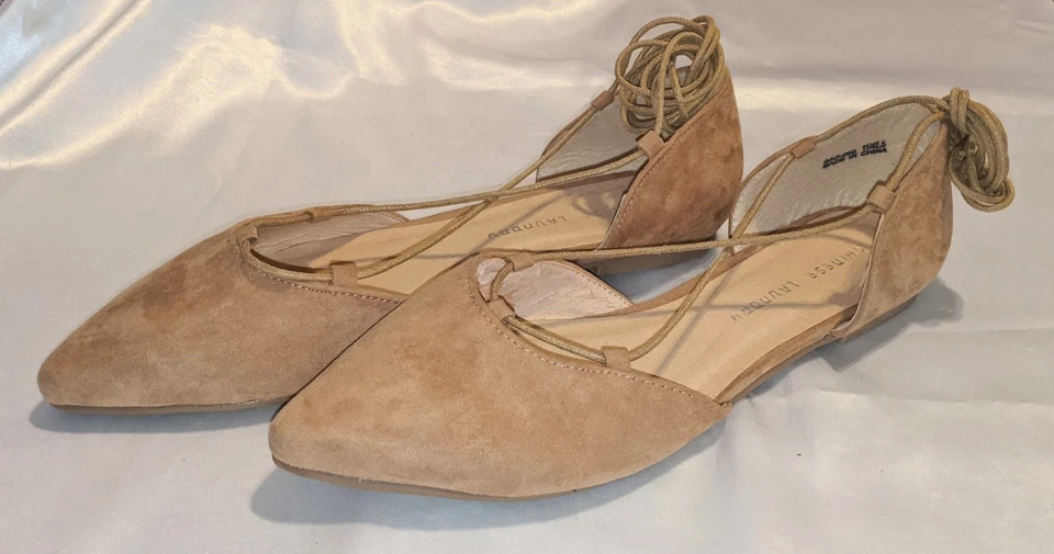 Zapatos planos de ballet con cordones para mujer de lavandería china beige desnudo talla 11 Foto 2 de 4