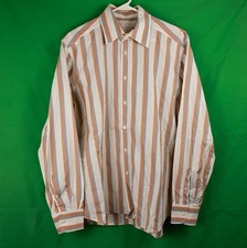 Vtg Prada Dress Shirt Made in Italy Vertical Stripes White Orange 41 / 16 Medium