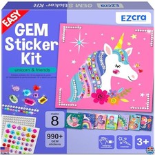 EZCRA Gem Sticker Art Kit - 8 Unicorn Themes, 990 Colorful Stickers, Ages 3-8