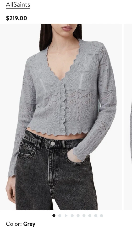 ALLSAINTS VANESSA WOOL & ALPACA 混合开衫 灰色 尺寸 大号 — 第 3/4 张图片