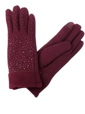 David & Young Womens Burgundy Sparkle Rhinestone Stretch Texting & Tech Gloves