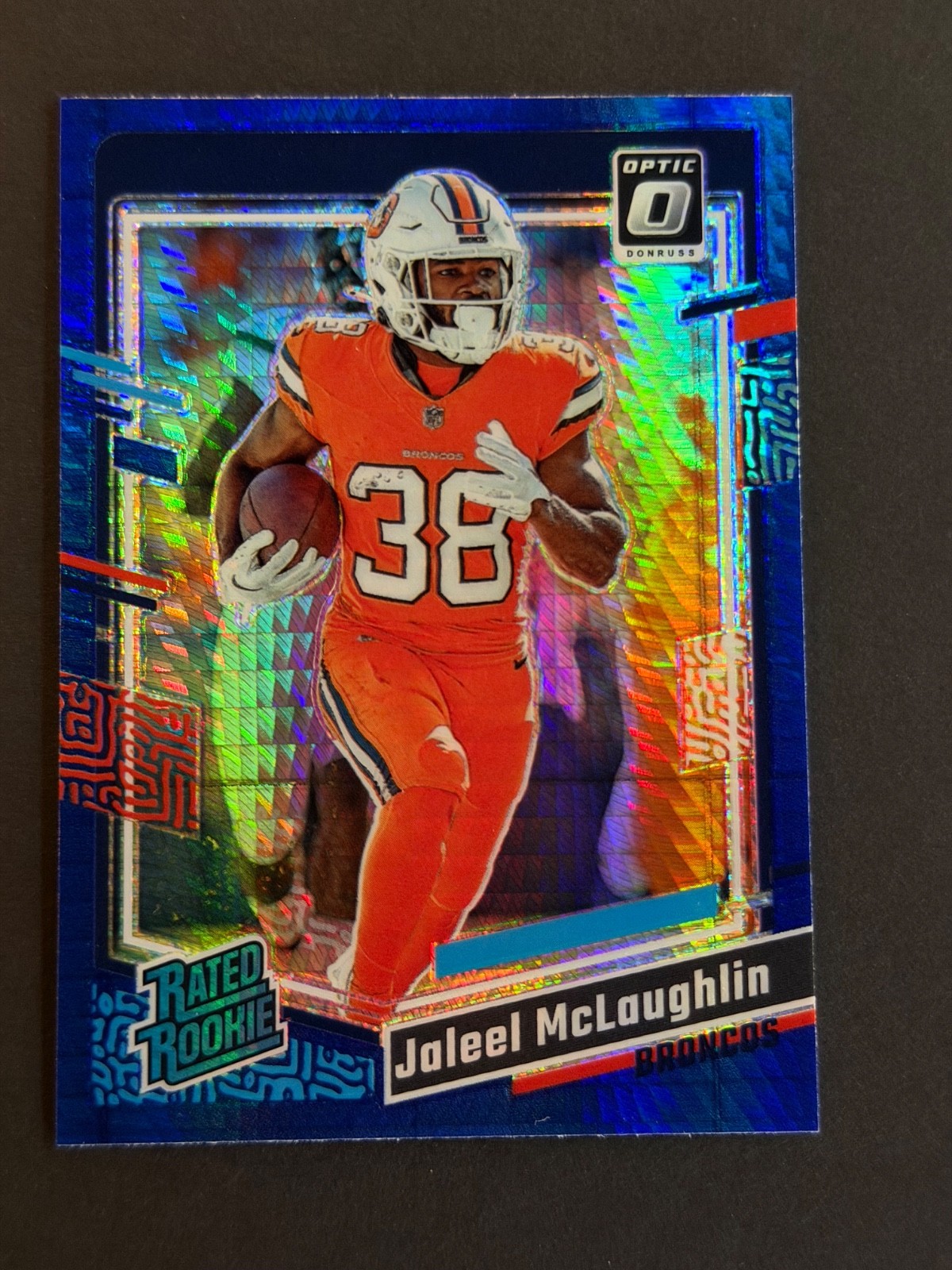 2023 Donruss Optic - Rated Rookie Jaleel McLaughlin #232 Blue Hyper Prizm (RC)