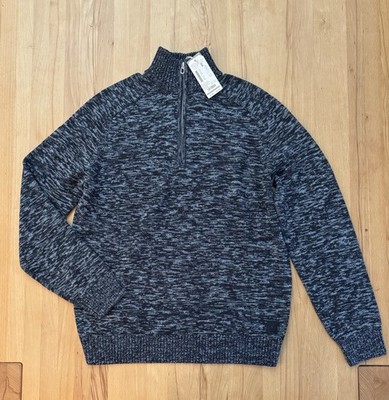 Neu Tom Tailor 100% Baumwolle Herren Pullover Mit Zip Gr. L Blau Meliert