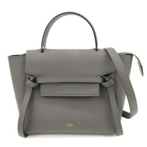 CELINE Belt Bag Leather 2Way Bag Shoulder Bag Hand Bag Gray Authentic Used F/S