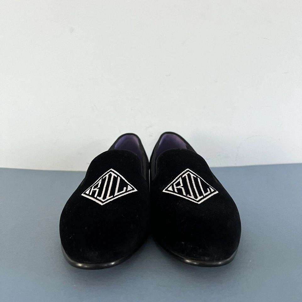 Ralph Lauren Purple Label Alonzo Monogram Bullion Black Velvet Slipper Size 37 B - Image 2 of 4