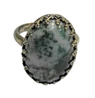 5.5 Vintage Sterling Silver Oval Moss Agate Stone Ring 925 ecoinsales